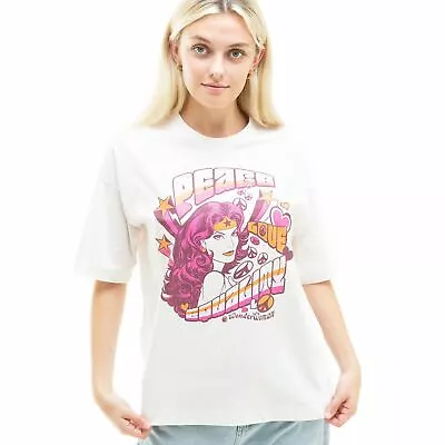 Buy Official DC Comics Ladies Wonder Woman Peace & Love Cropped T-shirt White S - XL • 13.99£