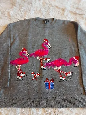 Buy New Look Grey Long Sleeved Christmas Jumper Flamingos Size Medium Worn Once  • 14£