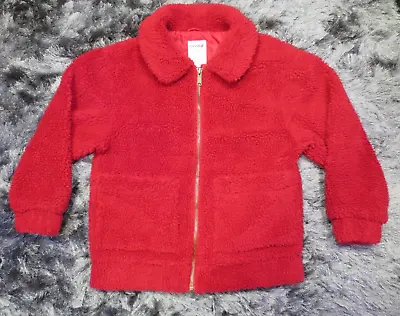 Buy Garage Clothing Womens Jacket XS Small Red Sherpa Fleece Coat Full Zip Pockets • 11.54£
