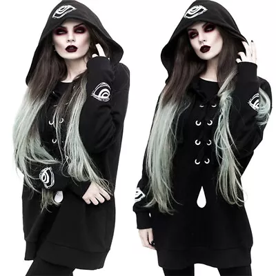 Buy Punk Gothic Women  Long Sleeve Hoodies Casual Zipper Jacket BlackSweatshirts UK • 13.49£