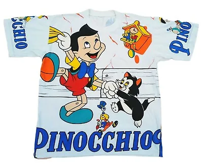 Buy Vintage DISNEY Pinocchio AOP 90s Cartoon Movie T-shirt Aladdin Lion King • 20£