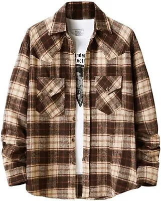Buy Mens Shirts Men'S TShirt Camel Colour Check Shirt Warm Flannel Shirt Jack Size M • 19.99£