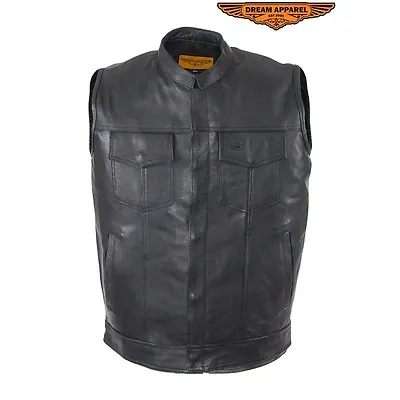 Buy Mens Club Vest BLACK Leather Motorcycle Biker SOA Style New With Tags SUPER SOFT • 93.78£