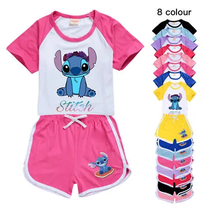 Buy Kids Lilo And Stitch T-shirt Tops Shorts Set PJ'S Loungewear Tracksuit Outfit UK • 8.48£