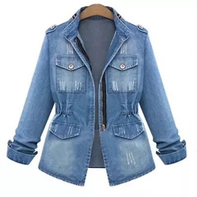 Buy Women's Jeans Jackets Ladies Denim Oversize Chain Pocket Coats Plus Size UK8-22 • 16.49£