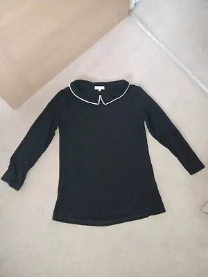 Buy Women Hobbs London Uk Small S Black Peter Pan Collar Long Sleeve Work Tshirt Top • 15£