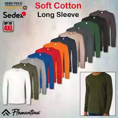 Buy Unisex Long Sleeve Stretch Plain T-Shirt Mens Ladies Cotton Round Neck Women Top • 8.65£