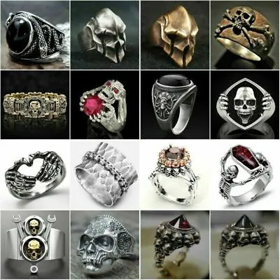 Buy Fashion Mens Skull Ring Heavy Stainless Steel Gothic Punk Biker Rings Jewelry • 3.62£