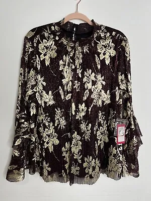 Buy VINCE CAMUTO Sparkle And Shine Floral Belle Sleeve Blouse Dark Wine TOP $109 2X • 37.75£