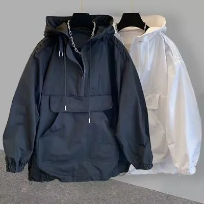 Buy Men's Casual Anorak Hooded Windbreaker Plain Pullover Waterproof Two Tone Hoodie • 27.59£