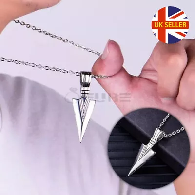 Buy High Polished Stainless Steel Triangle Arrow Head Pendant Necklace Men Jewelry • 3.99£