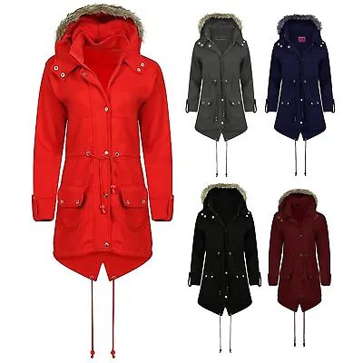 Buy Ladies Fleece Parka Jacket Faux Fur Winter Women Zip Up Coat With Hoodie • 19.99£