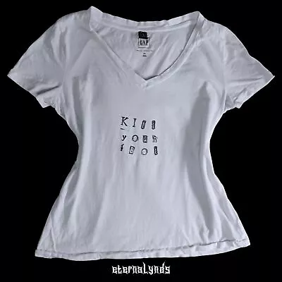 Buy DIY Handmade Kill Your Idol Graphic T-Shirt Women's Large White V-Neck Punk Rock • 9.45£