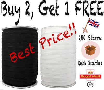 Buy Flat Elastic Cord White/Black 3/6/8/10/12mm Stretch Bands Sewing Masks Clothes • 2.69£