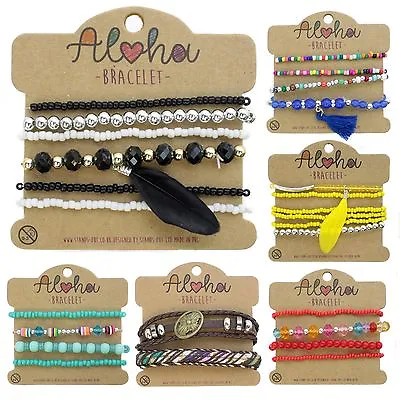 Buy ALOHA Beach Bracelet Stacker Womens Wristband Jewellery Leather Beads Festival • 4.75£
