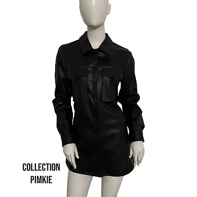 Buy Collection Pimkie Ladies Black Faux Leather Shacket Jacket Shirt UK Large 10-12  • 12.99£