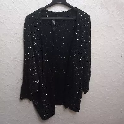 Buy YOURS Black Knit Sequin Long Line Edge To Edge Cardigan Size 26 - 28  • 20£