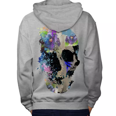 Buy Wellcoda Skull Colorful Mens Hoodie, Flower Design On The Jumpers Back • 25.99£