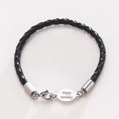 Buy Engraved Jewellery For Men, Personalised Leather Bracelet With Engraving, Gift. • 18.99£