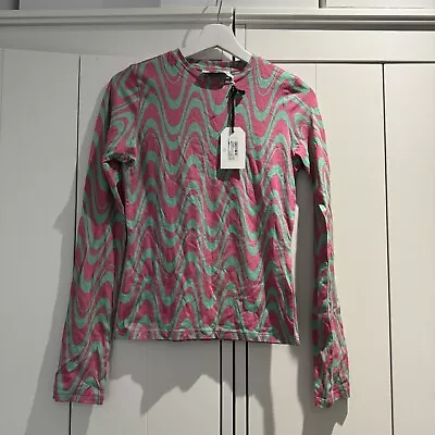 Buy Saturday By Megan Ellaby Pink And Green Wave Top Long Sleeve Festival Size S NWT • 17.99£