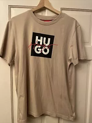 Buy HUGO Dalpaca Script Box Logo Stone/Black/Red Short Sleeve T-shirt, Men's Size M • 15£
