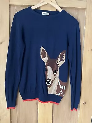 Buy Sugarhill Navy Blue Red Christmas Reindeer Jumper Sweater Pullover Size S • 12.99£