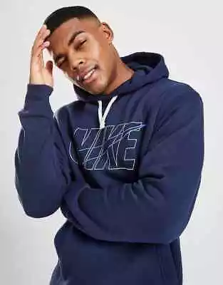 Buy Nike Fleece Full Sleeve Pullover Navy Hoodie Sweatshirt Top Blue White M L • 32£