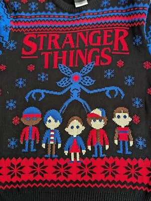 Buy Netflix Stranger Things Demogorgon Knitted Xmas Jumper Large Blue Black Free P&P • 24.99£