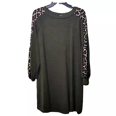 Buy Womens Dress 1X Green Knit Animal Print Cheetah USA Made Plus Size Stretchy • 23.67£