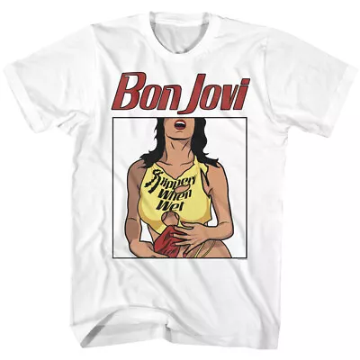 Buy Bon Jovi Slippery When Wet Model Drawing Men's T Shirt Rock Music Merch • 41.76£