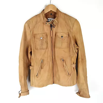 Buy Vintage Gipsy Leather Biker Jacket Y2K Womens Cafe Racer Tan SZ M-L (T1525) • 22.91£