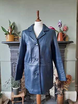 Buy Vintage Ladies Blue Leather Jacket Retro Grunge Indie M • 35£