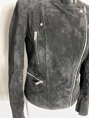 Buy VTG Y2K 90s Only Black Real Leather Suede Zip Up Jacket 36 UK 8 Biker Goth • 54.29£