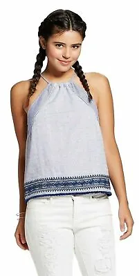 Buy Hologram Women's Juniors' Embroidered Border Tank Top (Blue Multi, Small) New • 16.33£