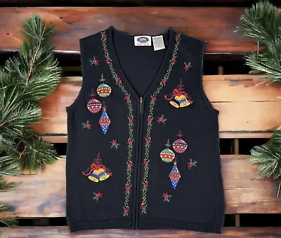 Buy VTG Tabi Christmas Sweater Vest Black Full Zip Size S Holiday Tacky Ugly Beaded • 18.94£