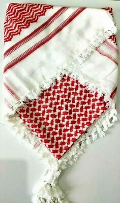 Buy Red & White Palestinian Shemagh (scarf) Genuine & Original, With Tassels,Grade A • 34.78£