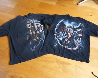 Buy Spiral Direct T Shirts X2 Black Men's XL Dragon + Skull Worn Faded Distressed • 15.99£