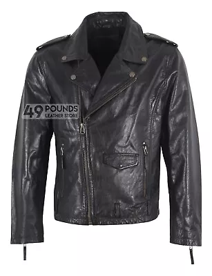 Buy Mens Black Leather Biker Skull Jacket Gothic Motorcycle Style Real Napa Leather • 49£