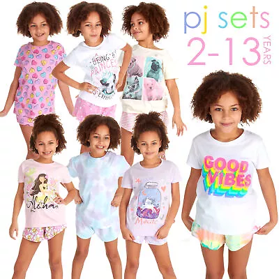 Buy Kids Girls Shorty Pyjamas 2 Piece Pyjama Set 100% Cotton Short Sleeve 2-13 Years • 4.99£