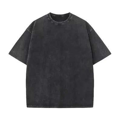 Buy Men's Tee Blouse Acid Washed Pullover Oversize T Shirt Summer Top Unisex Vintage • 12.29£