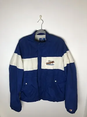 Buy Vintage 90’s Champion Bomber Jacket Coat Size L, Blue & White Made In USA Y2k • 24.99£