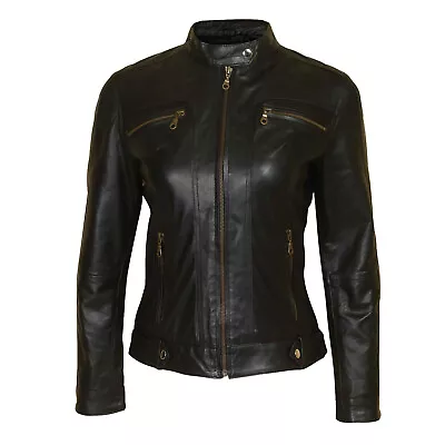 Buy Malino Glow Biker Leather Jacket Black High Quality Leather Women Classic Jacket • 78.99£