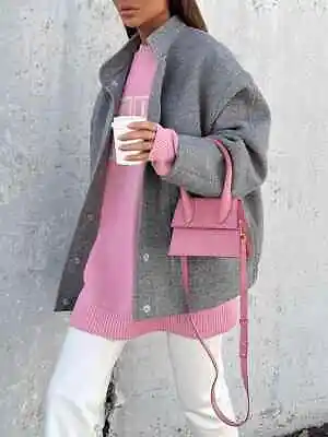 Buy Bomber Women Jackets Winter Outdoor Wool Turtleneck Coat Loose Solid Casual Wear • 89.15£
