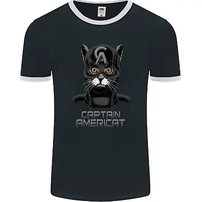 Buy Captain Americat Funny Superhero Cat Mens Ringer T-Shirt FotL • 11.99£