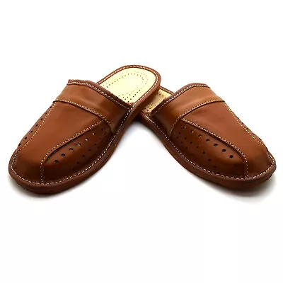 Buy Mens Leather Slippers Shoes Size 6-12 Comfort Sandals Slip On Mules Brown New • 10.99£