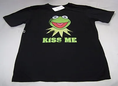 Buy The Muppets Kermit Kiss Me Mens Black Printed Short Sleeve T Shirt Size S New • 12.64£