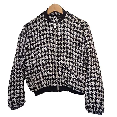 Buy Zara Houndstooth Tweed Vintage Style Blazer Jacket Balloon Sleeves Black Size XS • 24.95£