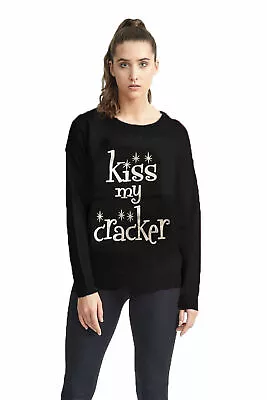 Buy Brave Soul Womens Kiss My Cracker Xmas Jumper Glitter Slogan Ladies Sweaters • 4.49£