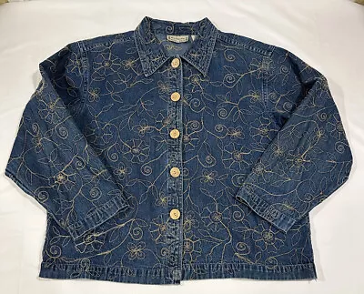 Buy New Direction X-Large Floral Embroidered Denim Jacket Womens • 17.99£