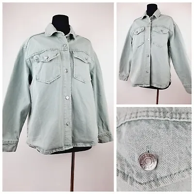 Buy Women Size 14 Oversized Denim Jacket Shacket Shirt Jacket Mint Green Long Sleeve • 9.99£